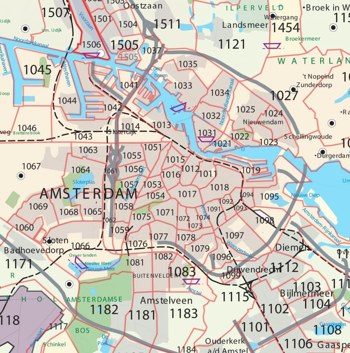خريطة أمستردام الرمز البريدي