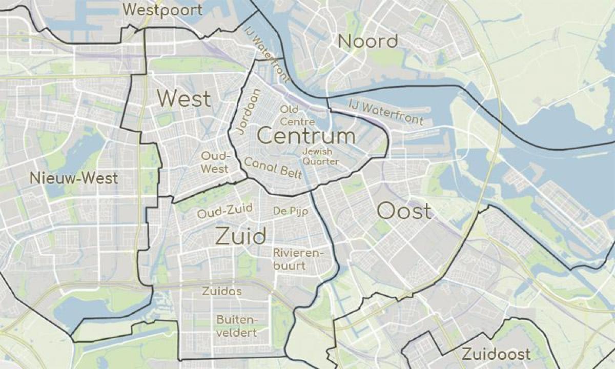 خريطة من أمستردام تبين المناطق