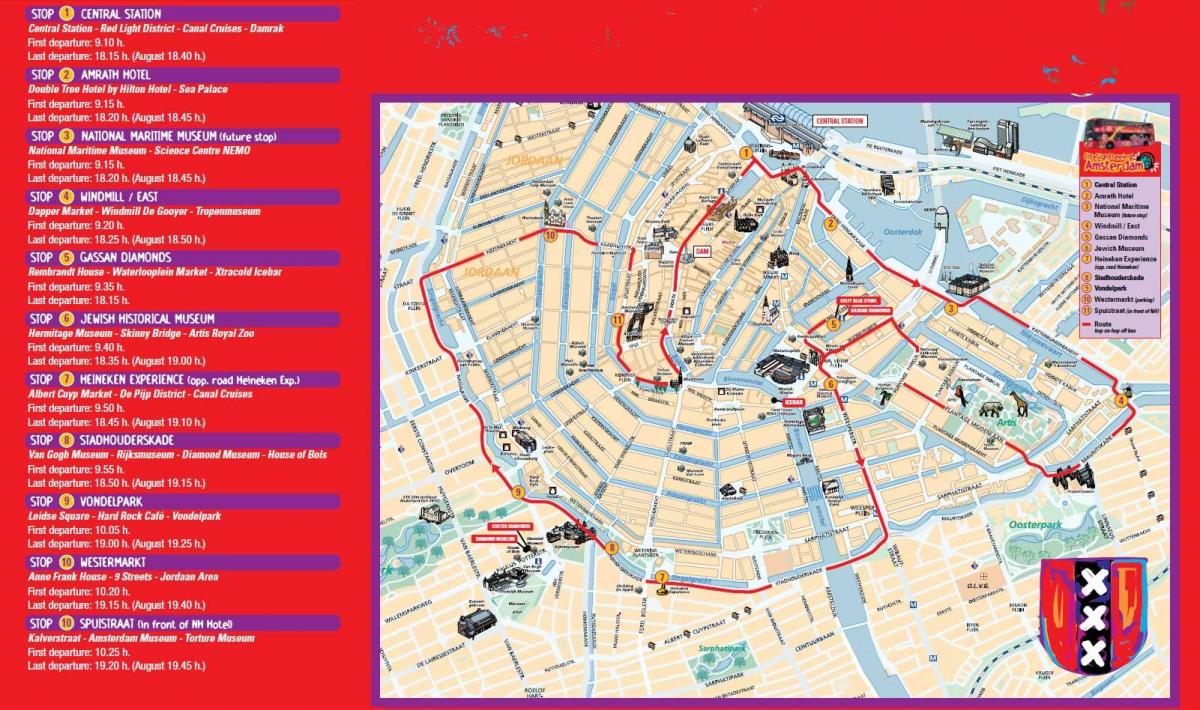 أمستردام هوب على هوب إيقاف الحافلة السياحية خريطة