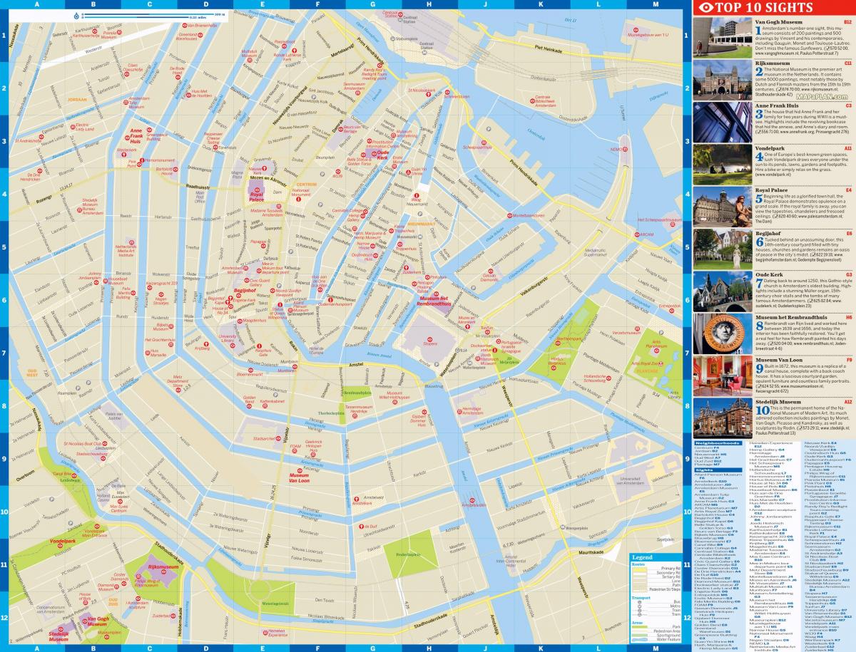 أمستردام خريطة المدينة مع مناطق الجذب السياحي